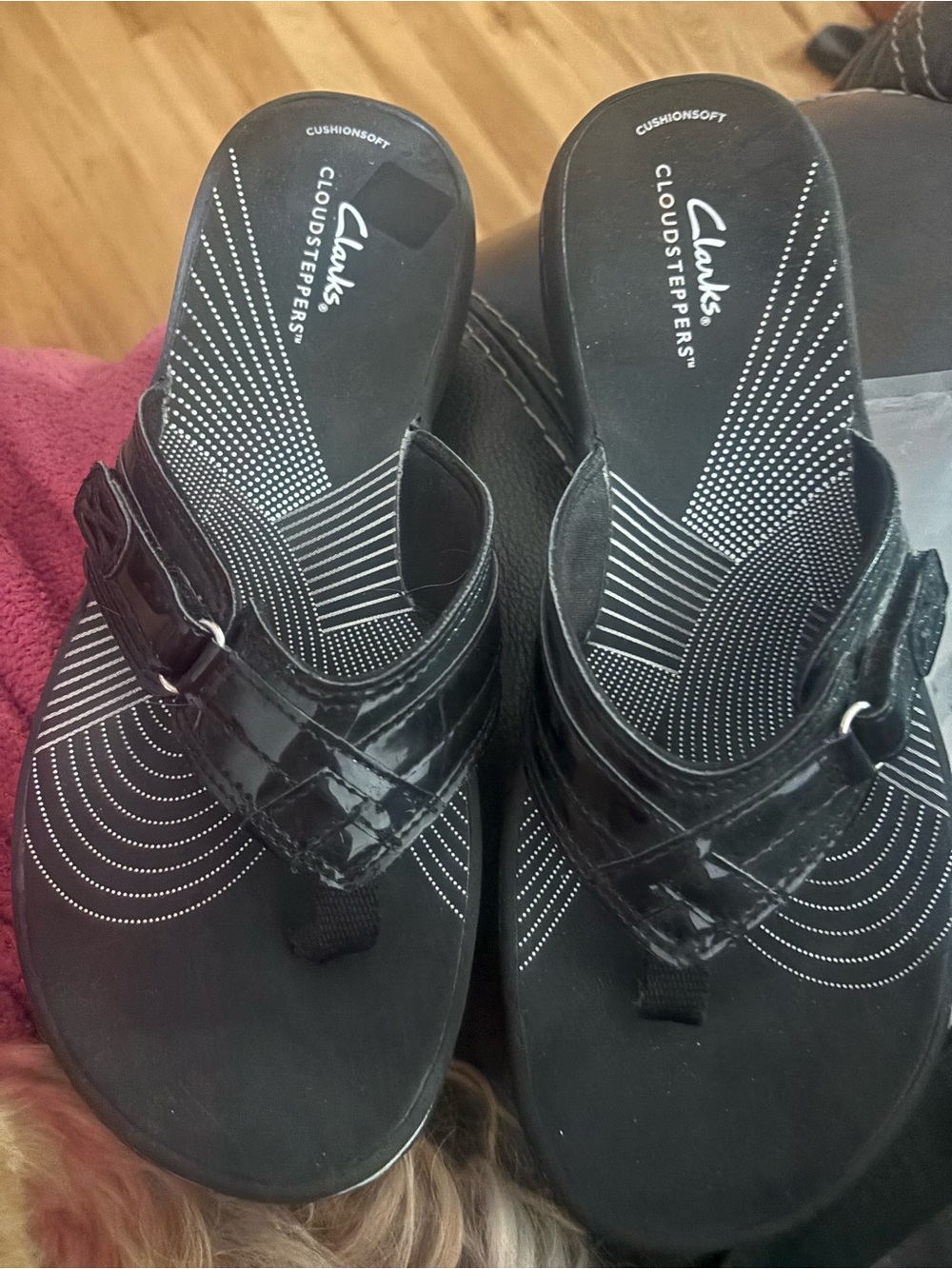 Clarks Black Patent Leather Wedge Sandals